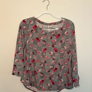 Black and white stripe blouse with flowers